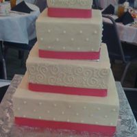 Pink Wedding Small cake to feed about 100. I hate that the ribbon cut into the second tier. I didn't notice it until after I took the picture, then...