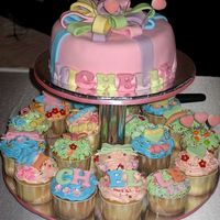 Ribbon Birthday Cake And Assorted Cupcakes 