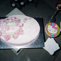 Nichole's "pink Roses" & "champagne" Birthday Cake Golden butter cake with apricot filling and buttercream icing, decorated with pink roses and champagne glass