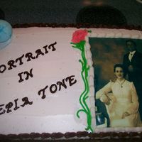 Portrait In Sepia Tone Cake done for cast/crew showing of independent movie. Picture was printed on rice paper at store. Everything else is white frosting with...