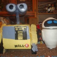 Wall-E And Eve My son's 5th Bday cake. He's been planning his Wall-E party since his last birthday. Wall-E is chocolate with peanut butter...