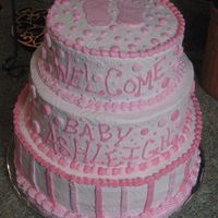Welcome Baby Ashleigh Made for a friend at work. Chocolate and strawberry 3- tier cake , all buttercream icing.