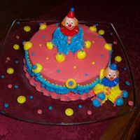 Clown Cake I had to do a demo at work to show Course 1 of the Wilton Classes and this is what I came up with. It was so hot my buttercream had melted...