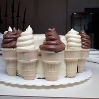 Cake With "icecream Cones" This is a cake that I got the recipe off epicurious...not only does it look cute, but it tasted amazing and so easy to do...the frosting is...