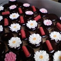 Beauty_Flower_Cupcakes_1.jpg These are chocolate cupcakes with ganache frosting. I decorated them with sugar flowers and pink and chocolate beauty salon candies. It was...