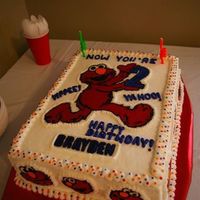 Elmo Birthday Snow white buttercream frosting & borders. Elmos on top & sides of cake are FBCT. This was my 1st attempt with FBCT. A great...