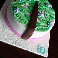 Family Tree 80Th Birthday Cake A family tree cake with a leaf for each member of the family! Chocolate mudcake covered in chocolate ganache and a layer of fondant. The...