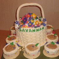 Flower Basket With Tea Cups This was made for a little girl who was having a tea party.