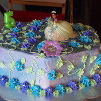 Princess Tiana / Princess And The Frog Hexagon cake, frosted in Cream Cheese icings. (The heat was awful In July so you can see in places where wilting and melting was occuring...