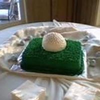 Golf Ball Groom's Cake Golf ball on the green (1/2 sheet). Fairly simple. To make dimples in the ball, use the clean rounded end of a large paint brush, dipping...
