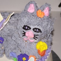 Kitty Cat Birthday Cake This is for my neighbor who is turning 6. She wanted a cake with a momma cat laying down, a baby cat playing with yarn, flowers and...