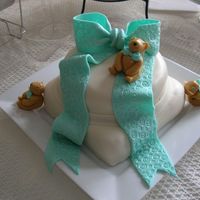Teddy Bear Baby Shower Baby shower cake for my best friend's daughter in law and son. yum! white almond sour cream SCRATCH cake with strawberry filling. it...