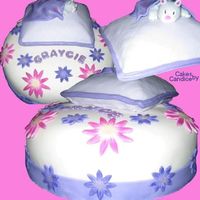 Kitty Cat On Purple Pillow With Fondant Flowers And Luster Dust 