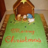 Nativity Scene fondant people, buttercream iced, gingerbread house