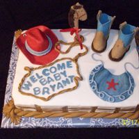 Cowboy Baby Shower Requested western cowboy theme for baby shower. First time for rope border, cowboy hat & boots which were done in fondant as accents on...