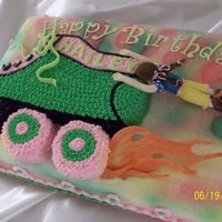 Skate Niece is supposed to be holding onto the skate with flames coming from her feet and the skate wheels! She got a kick out of seeing herself...