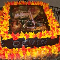 Star Wars Birthday This is a fudge marble cake with vanilla buttercream filling and icingThere is an edible transfer on the top and flames are in buttercream...