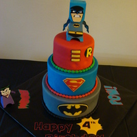 Supehero Birthday Cake, Batman , Superman, Robin This cake i made for my son's 4th bday, He LOVES superheroes so it was perfect...got many ideas from the site :) Dont mid the top tier...