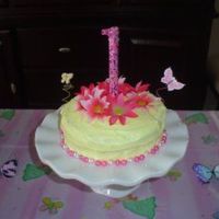 My First Cake Strawberry cake with "boxed" BC frosting. (not very good) But I think I did ok for my first attempt.