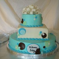 Baby Boy Shower 14 round, 8 square, 6 round frosted in buttercream with fondant accents. thanks to denae for construction and andi426 for design/color...