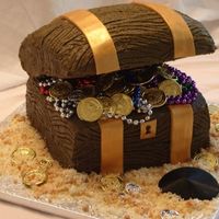 Treasure Chest 8" by 8" cake with RKT lid. first time with RKT - will try not using butter next time. frosted in buttercream with fondant...