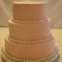 Moms Cake Stacked cake with buttercream frosting and decoration.