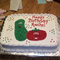 Veggie Tales sheet cake with Veggie Tales drawn on it. All buttercrm.