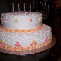 Lady's Lace A friends 40th birthday cake. Cornelli lace in icing, I believe the flowersare RI, I made this one a few years ago.