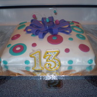Polka Dot Present Cake I made this for my daughter's 13 birthday. My first experience with fondant. Cake was dark chocolate. Buttercream frosting with...