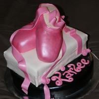 Ballet Slippers This cake gave me a little bit of a fit. The shoes were made out of rice krispie treats and were heavy for the "shoebox" cake...