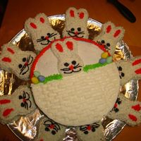 Bunny And Pals Made this for easter at my in laws. I made a bunny in a basket, with a few friends along the sides.