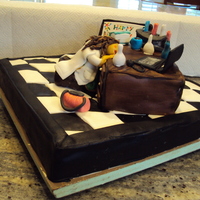 Exhausted Scientist I made this for a 30th birthday for a scientist, her husband wanted her at her desk exhausted. I made the figures out of modeling chocolate...