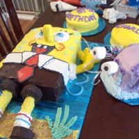Spongebob Square Pants Cake was a lot of work for a friend of my wife. White cake mix, Hostess Ho-Ho's & RiceKrispy Treats formed to make Spongebob'...