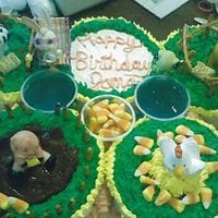 3Rd Birthday Petting Zoo This was just 5 small 6" round cakes with toy animal toppers.. Pig is sitting in chocolate pudding, horse and cow are eating mini-...