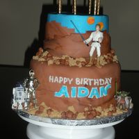 Star Wars I used toy figurines on a cake decorated to look like the landscape of the planet Tatooine, complete with twin suns. Thanks for looking!