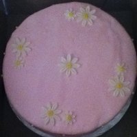 Pink Daisy Choc. cake with Mocha buttercream. MMF and gumpaste daisy,edible pearls.