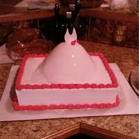 Julie's Bridalshower Cake 13x9x4 with a lg. wonder mold dress on top.