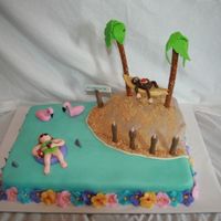Luau Theme For 40Th Birthday The lady loved Jimmy Buffet, the Carribean, monkeys, etc. Lei border, covered candles in fondant to look like tiki torches, palm trees were...