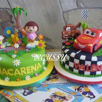 Tortas Infantiles rayo mc queen y dora la exploradora