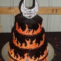 Harley-Davidson For a 50th birthday. Handmade Harley Symbol, 3 tier with hand piped flames.