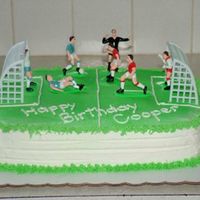 Soccer Cake Two 9x13 layers of Devil's Food cake, covered in buttercream icing. YUMMY!