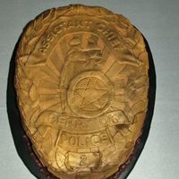 Police Badge Groom's Cake Replica of groom's badge. Shaped from 11x15 2 layer sheet cake. Devil's Food chocolate cake, buttercream icing between layers,...