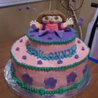 Dora Popping Out Of Cake! For a young girl's birthday - my first attempt at realy doing mostly frosting, less fondant, my technique is still a bit shaky :)...