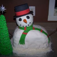 Melting Snowman And His Tree Cake Shell and I did for her family's christmas party :)