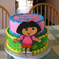 Dora Birthday Cake 2nd Color Flow - this one came out much better!Rainbowlicious cakes with vanilla creme filling, covered in BC.