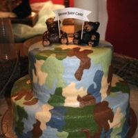 Lodge Theme Baby Shower My first attempt at a two tier cake...you can see that it's kind of lopsided/bulging at the top. My dowels were too tall and I didn&#...