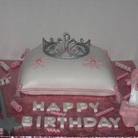Pillow Princess Cake Pillow is cake. Tiara, shoe, wand, confetti and tassles are made out of gum paste. "Happy Birthday" message is made from fondant...