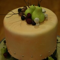Fall Pears & Berries Cake Simple, fall cake using fondant pears, berries, mushrooms & acorns. The inside cake was coconut with coconut buttercream. I airbrushed...