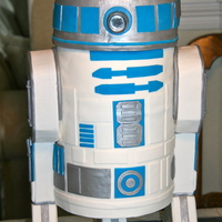 R2D2 Mostly Dummy and support - but the top of the body and the head are all cake. Vanilla cake, with strawberry cream filling. I put the...