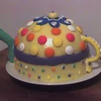 Teapot Cake homemade buttercream fondant (yellow b/c of butter flavor crisco) candy accents gumpaste spout and handle